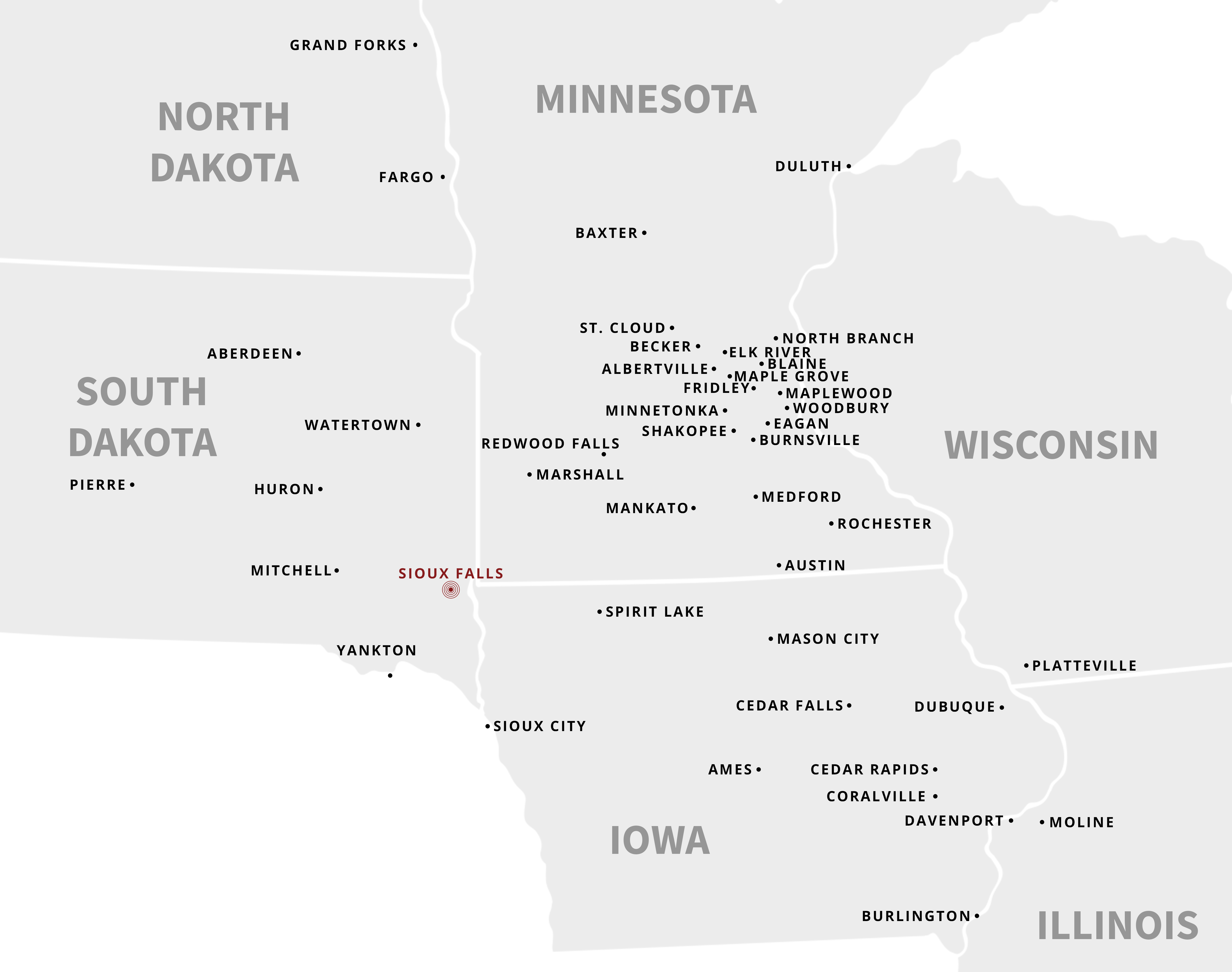 A map of our company's geographical footprint.